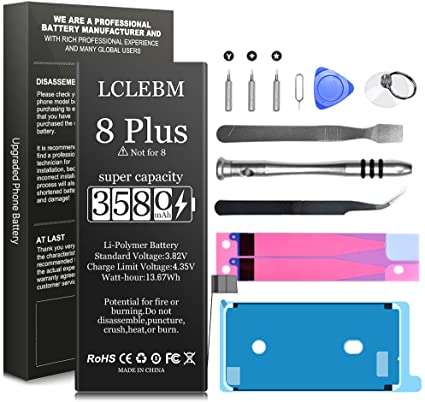 3580mAh Battery for iPhone 8 Plus, LCLEBM New 0 Cycle Higher Capacity Battery Replacement Kit for iPhone 8 Plus with Professional Repair Tools Kits, Adhesive Strips & Instructions