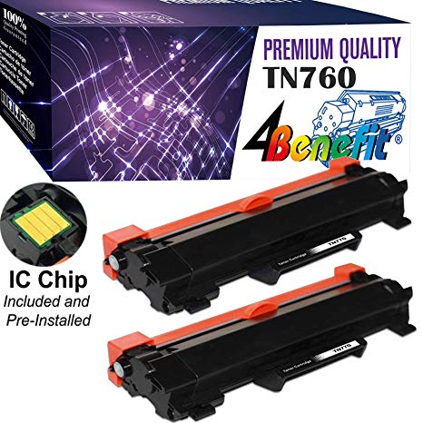 4Benefit Compatible Toner Cartridge Replacement for Brother TN760 TN-760 TN730 (Black, High Yield, 2-Pack) for HL-L2395DW