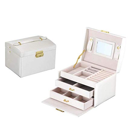 GISSAR Jewelry Box for Girls Women, 3 Layer Portable PU Leather Jewelry Organizer Boxes Storage Case Lockable