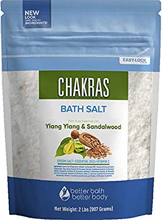 Chakras Bath Salt 32 Ounces Epsom Salt with Ylang Ylang, Sandalwood, Eucalyptus, Frankincense, Chamomile and Cinnamon Essential Oils Plus Vitamin C and All Natural Ingredients