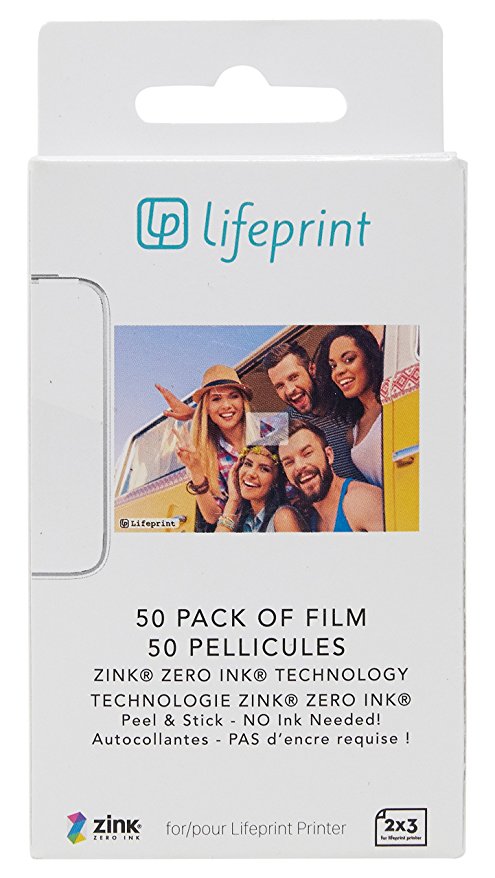 Lifeprint 50 pack of film for Lifeprint Augmented Reality Photo AND Video Printer. 2x3 Zero Ink sticky backed film (PH06)