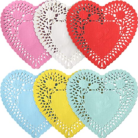 400 Pieces Valentine Heart Doilies Mini Small Lace Paper 4 Inch 6 Colors Heart Shape Cutouts, Doilies Crafts for Valentine's Day Wedding Party Decoration cupcake Dessert