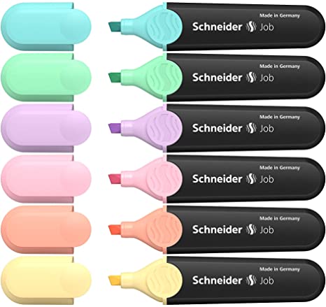 Schneider Pastel Job Highlighter Marker, Chisel Tip, Turquoise, Mint, Vanilla, Peach, Lavender, Light Pink, 6 Pack (115097)
