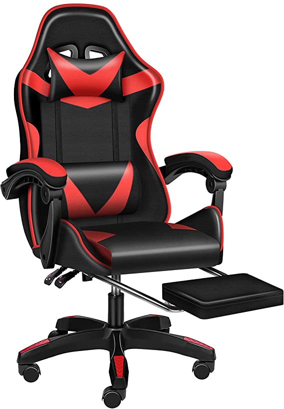 YSSOA Racing Computer Ergonomic Video Backrest and Seat Height Adjustable Swivel Recliner Gaming Office Chair, Red