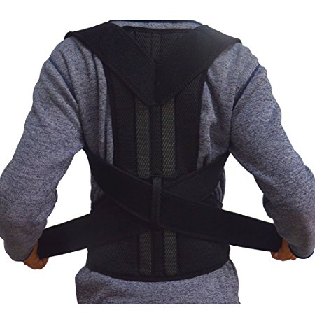 Adjustable Posture Corrector Brace Back Support Belt - Cotton Inner Layer, waist length fits 27.5-33.4", Black, XL