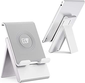 ELV Adjustable Cell Phone Stand - Foldable Portable Holder Cradle for Desk, Desktop Charging Dock - for Android, iPhone, iPad, Tablets, eReaders Smartphones (White)
