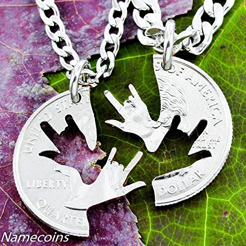 Best Friend Necklaces, Sign Language Jewelry, ASL I love you, Deaf, I love You Hands Interlocking Puzzle Necklaces