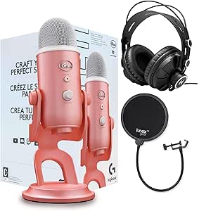 Blue Microphones Yeti USB Microphone Aurora Collection (Pink Dawn) Bundle with Monitor Headphones and Pop Filter (3 Items)