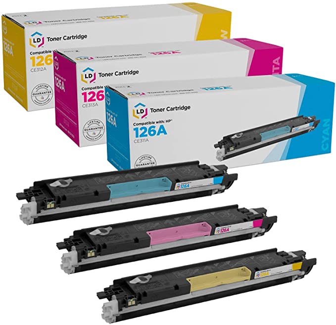 LD Remanufactured Toner Cartridge Replacement for HP 126A (Cyan, Magenta, Yellow, 3-Pack)