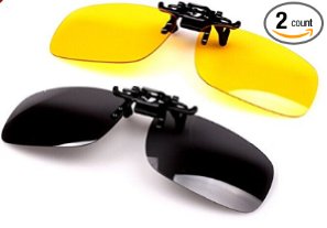 Exellentsight Plastic Metal Clip 2 Piece Day and Night Vision Polarized Clip-on Flip-up Sunglasses Unbreakable Driving Fishing Outdoor Sport Traveling New Black and Yellow