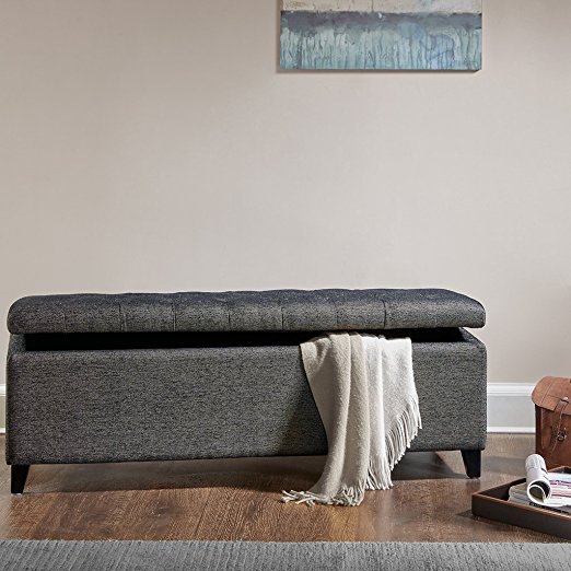 Shandra Tufted Top Storage Bench-Charcoal