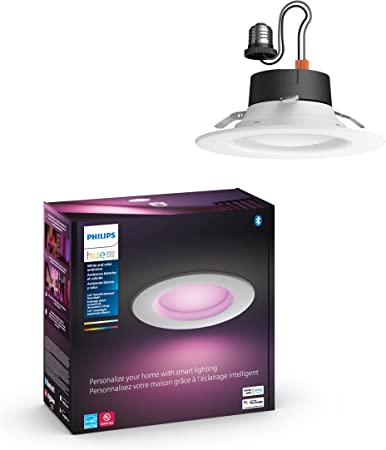 Philips Hue White & Color Ambiance LED Smart Retrofit 5/6-inch High Lumen Downlight, Color Changing, Bluetooth & Zigbee Compatible (Hue Hub Optional) (578450)