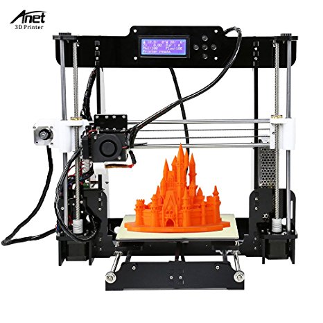 Anet A8 High Precision Desktop 3D Printer Kits Reprap Prusa i3 MK8 Extruder Nozzle Acrylic Frame LCD Screen with 8GB SD Card Printing Size 220*220*240mm Support ABS/PLA/HIP/PP/Wood Filament