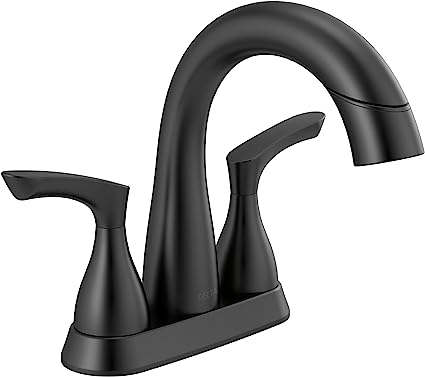 Delta Faucet Pull Down Bathroom Faucet Black, Bathroom Pull Out Faucet, Bathroom Sink Faucet with Pull Down Sprayer, Centerset Bathroom Faucet with Magnetic Docking, Matte Black 25765LF-BLPD