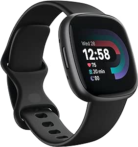 FitbFitbit Versa 4 Fitness Smartwatch with Daily Readiness, GPS, 24/7 Heart Rate, 40  Exercise Modes, Sleep Tracking and more, Black/Graphite, One Size (S & L Bands Included) it Versa 4 (Renewed)