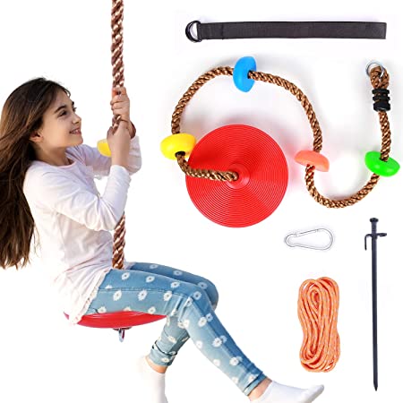 Ohuhu Climbing Rope Tree Swing with Platforms and Disc Swings Seat - Playground Outdoor Flying Swing for Kids - Easy Install, Great for Playground Swing, Backyard