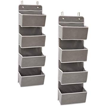 EZOWare Over The Door Organizer with 4 Pocket, Hanging Storage Organizer for Pantry Baby Nursery Bathroom Closet Dorm (Pack of 2, Gray)