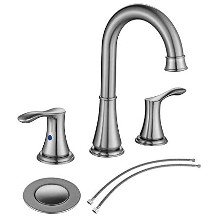 WATER'S GOOD 2-Handle Widespread Bathroom Faucet with Pop-up Drain Assembly, Brushed Nickel Lavatory Faucet