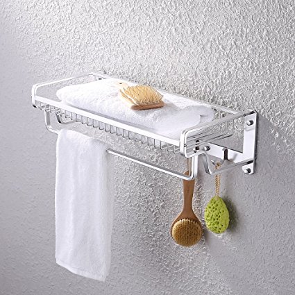 KES Aluminum Bathroom Shelves Towel Rack Basket with Towel Bar Bath Storage Hanging Organizer 22-Inch Contemporary Hotel Style Wall Mount, A4016