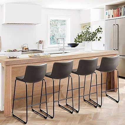 Waleaf 30 inch PU Faux Leather Counter Bar Height Stools Set of 4 with Back, Black Metal Legs Upholstered Modern Armless Stool, Pub Chairs for Dining Room Coffee House Rustic Bar