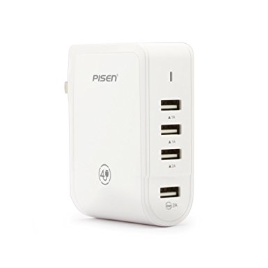 Pisen 20W 4-Ports USB Charger, TS-C054 Foldable AC Plug travel charger, For iPhone 7 / 7 Plus, iPad, Samsung Galaxy S8 / S7, Tab HTC, Blackberry and more