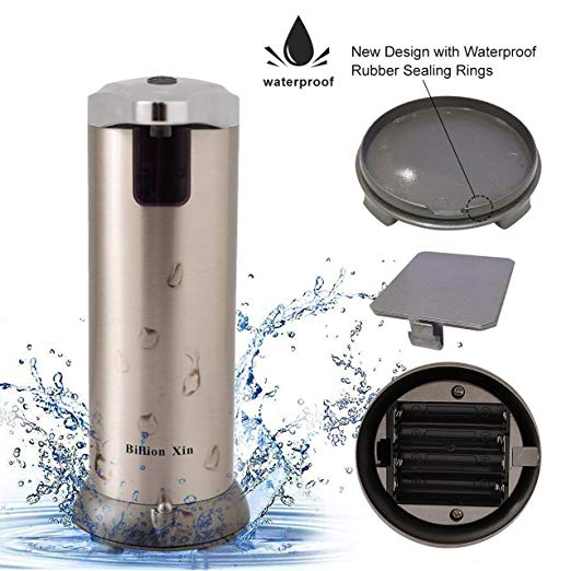 Billion Xin Touch-Free Soap Dispenser, Adjustable Dispensing Volume Infrared Motion Sensor Dispenser, Waterproof Moistureproof Leakproof Hand Soap Dispenser for Kitchen, Bathroom (250ML)