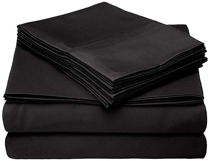 Cathay Home Micro Caress Luxurious Sheet Set, 90GSM 3 -Piece Twin with 1 Additional Pillowcase, Black Color