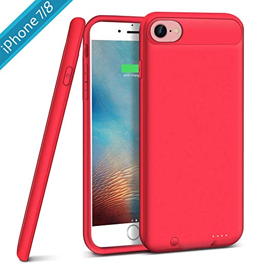 Battery Case iPhone 7/8, XchuangX 3000mAh Rechargeable Protective Charging Case Slim Apple iPhone 7/8 (4.7 inch), Support All Types Headphones, Answer Call Sync-Through-Red