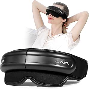 LC-dolida Eye Massager with Heat, FSA/HSA Eligible, Head Eye Massager with 3 Massage Mode, Heated Eye Massager for Relaxes Eye Muscles, Eye Fatigue and Dry Eyes, Eye Care Gifts for Men, Women（Black）