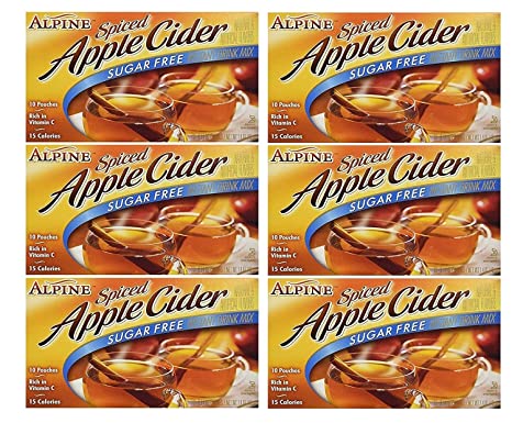 Alpine, Spiced Cider, Sugar Free Apple Flavored Drink Mix, 1.4oz Box (Pack of 6) - with Make Your Day Stirrer or Bag Clip