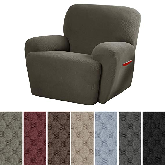 MAYTEX Pixel Ultra Soft Stretch 4 Piece Recliner Arm Chair Furniture Cover Slipcover with Side Pocket, Dusty Olive Green