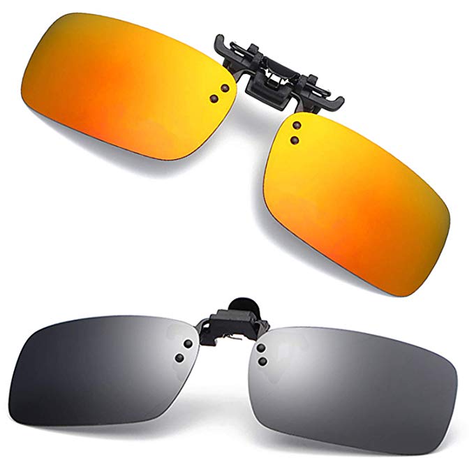 Men's Polarized Clip-on Sunglasses Anti-Glare UV400 Driving Glasses with Flip Up for Prescription Sunlasses 2-pack