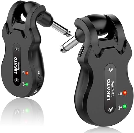 LEKATO Sistema di chitarra senza fili 5.8 Ricevitore trasmettitore per chitarra wireless ricevitore audio ricaricabile ricevitore trasmettitore wireless 4 canali gamma di trasmissione per chitarra