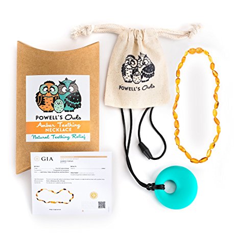 Baltic Amber Teething Necklace for Babies - Lab-Tested - Comes With Silicone Teething Necklace - Honey