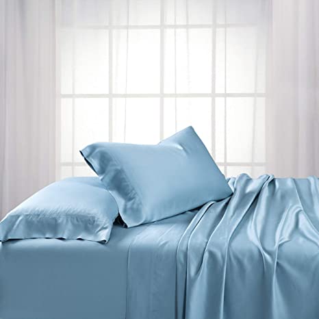 Exquisitely Lavish Body Temperature-Regulated Bedding, 60% Bamboo Viscose/ 40% Plush Cotton, 300 Thread Count, 5 Piece Split King (Adjustable Bed) Size Deep Pocket Silky Soft Sheet Set, Blue