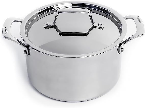 BergHOFF Professional Tri-ply 18/10 Stainless Steel 8" Stockpot 4qt. With Stainless Steel lid, Induction Cooktop Oven Safe