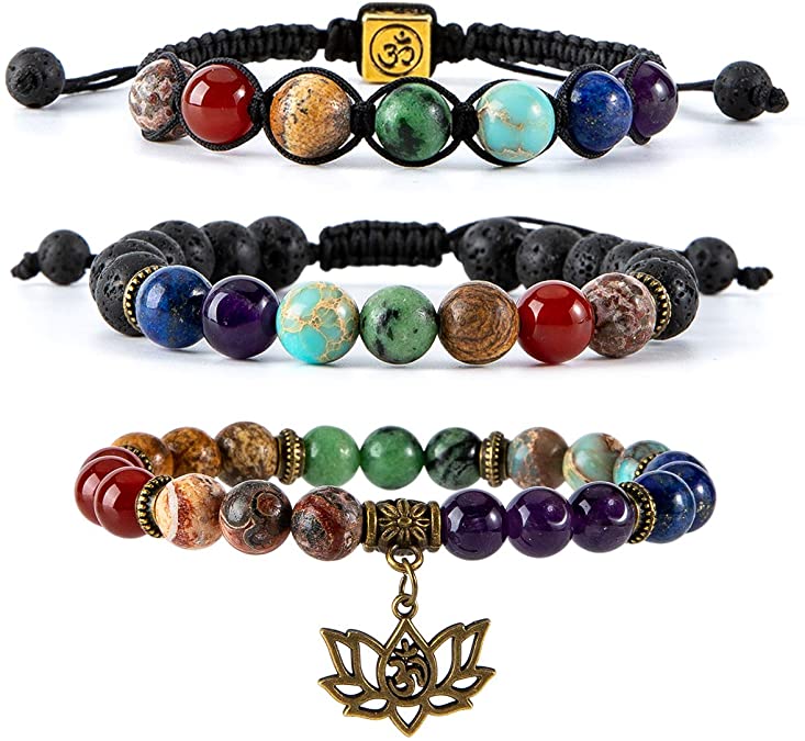 Chakra Bead Bracelets for Women - 8mm 7 Chakras Anxiety Bracelet Yoga Meditation Gemstone Beads Bracelets