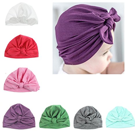 Udobuy 7 Pcs Headband Updated Version Baby Hat- Newborn Baby Girl Soft Cute Turban Knot Rabbit Hospital Hat