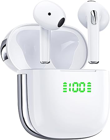 Ear buds 72Hrs Playback Bluetooth Headphones Wireless Earbuds with Dual LED Power Display Charging Case Earphones IPX7 Waterproof Stereo Sound in-Ear Earbud with Mic for Phone Laptop TV Sport White