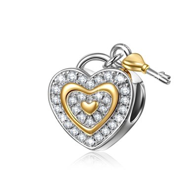 NinaQueen "Love You Forever" 925 Sterling Silver Cubic Zirconia Lock Key Love Dangle Lightning Deal Heart Shape Design Charms. Ideal Gift for wife, girlfriend, families and friends on Birthday, Anniversary, Thanksgiving Day and Christmas Day.