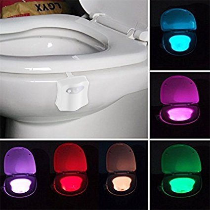 YKS Colorful Motion Sensor Toilet Nightlight, Home Toilet Bathroom Human Body Auto Motion Activated Sensor Seat Light Night Lamp Dimmable 8-Color Changes Only Activates in Darkness (1PCS)