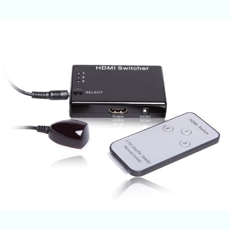 Panlong 3x1 HDMI Switch 3 In 1 Out Auto Switch with IR Remote Control and USB Power Cable