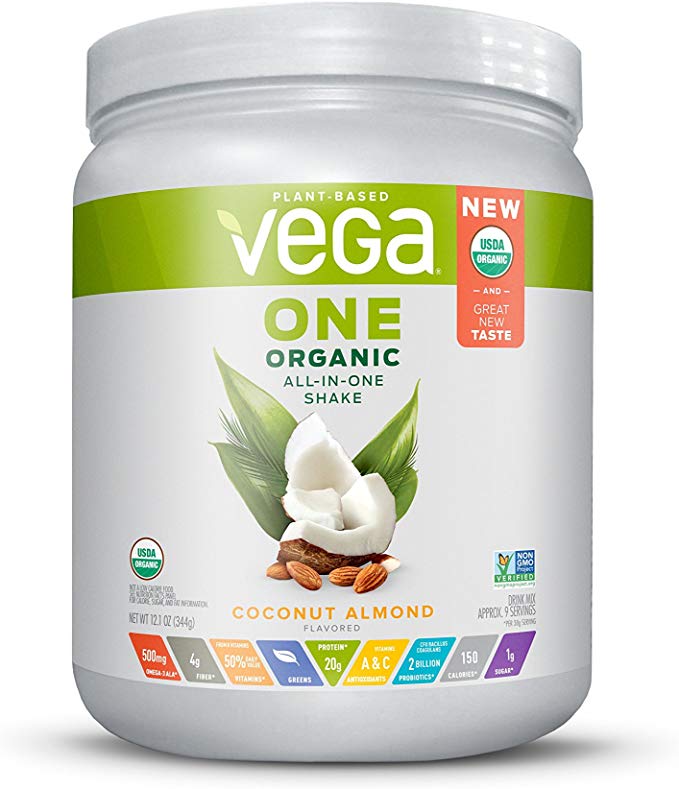 Vega One Organic All-In-One Shake, Coconut Almond (9 servings, 12.1 Ounce) - Plant Based Vegan Protein Powder with Vitamins, Minerals, Antioxidants, No Dairy, No Gluten, Non GMO