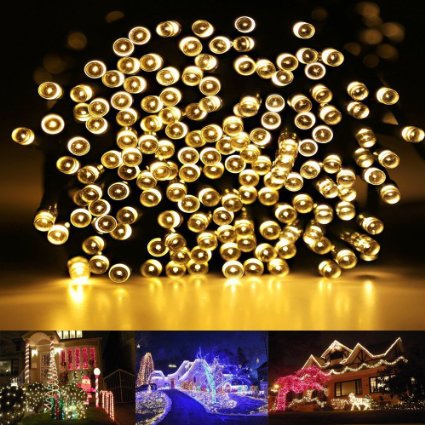 HDS-TEK HDS-WW-200 Decorative Solar Powered Christmas Lights 200 LED String Light for Garden, Lawn, Patio, Xmas Tree, Wedding, Party, Outside, Holiday, Indoor, Outdoor Decorations, Warm White