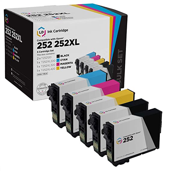 LD Remanufactured Replacements for Epson 252 & 252XL (2 SY Black, 1 XL Cyan, 1 XL Magenta, 1 XL Yellow, 5-Pack)