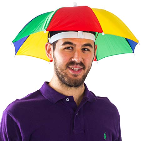 Funny Party Hats Umbrella Hat - Fishing Umbrella Hat for Kids and Adults - Elastic, Rainbow Colors