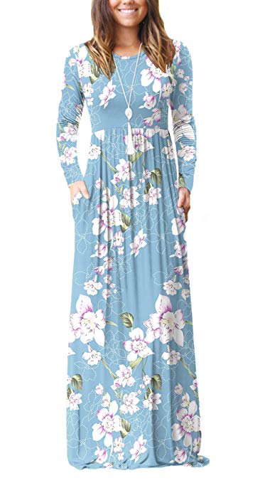Viishow Women's Long Sleeve Loose Plain Maxi Dresses Casual Long Dresses with Pockets