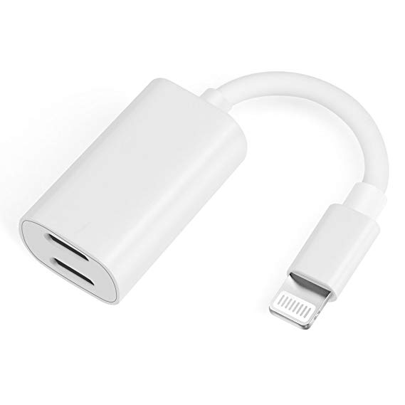 2 in 1 Phone Headphones Adapter Charge Cable Adapter,Compatible iOS 11 or Later,Sync,Music Control,Charge Function at The Same time Adapter & Splitter iPhone7 / 7Plus/ 8/ 8Plus/ X (White)