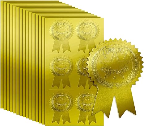 200 Pieces Ribbon Embossed Seal and Gold Foil Certificate Seal Embossed Seal of Achievement Ribbon Certificate Seals Embossed Ribbon Stickers Envelope Seal Gold Certificate Award Stickers