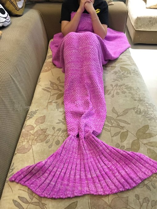 BG® Cute Light Purple Mermaid Tail Crochet Blanket All Seasons Soft Warm Sleeping Bags